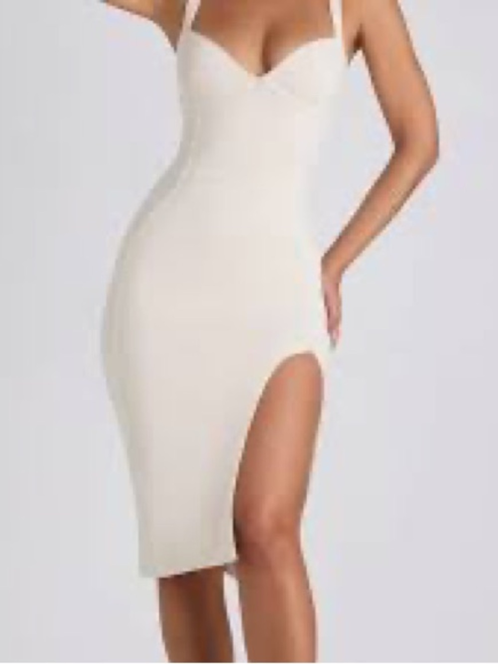 Oh Polly Modal Bow-Detail Sweetheart Neck Midi Dress in Ivory